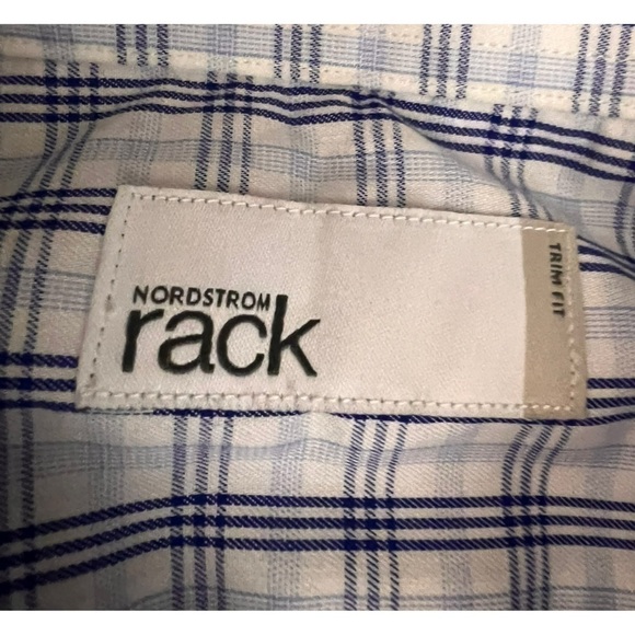 Nordstrom Rack Mens Trim Fit Button Down Shirt Size 16 34/35 Navy Blue w White - Picture 4 of 9